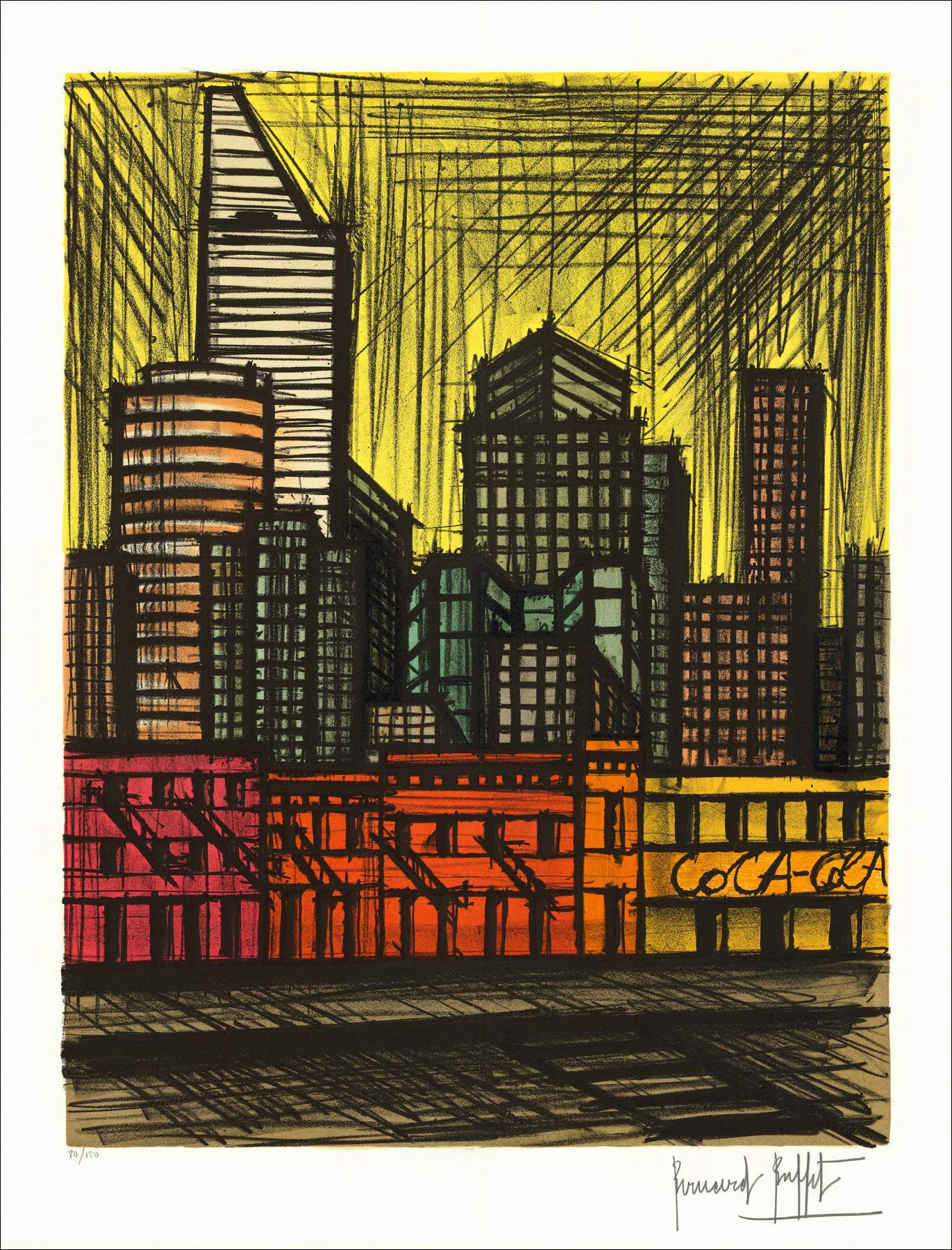 Bernard BUFFET - Lithographie originale "New-York, Coca Cola Building"