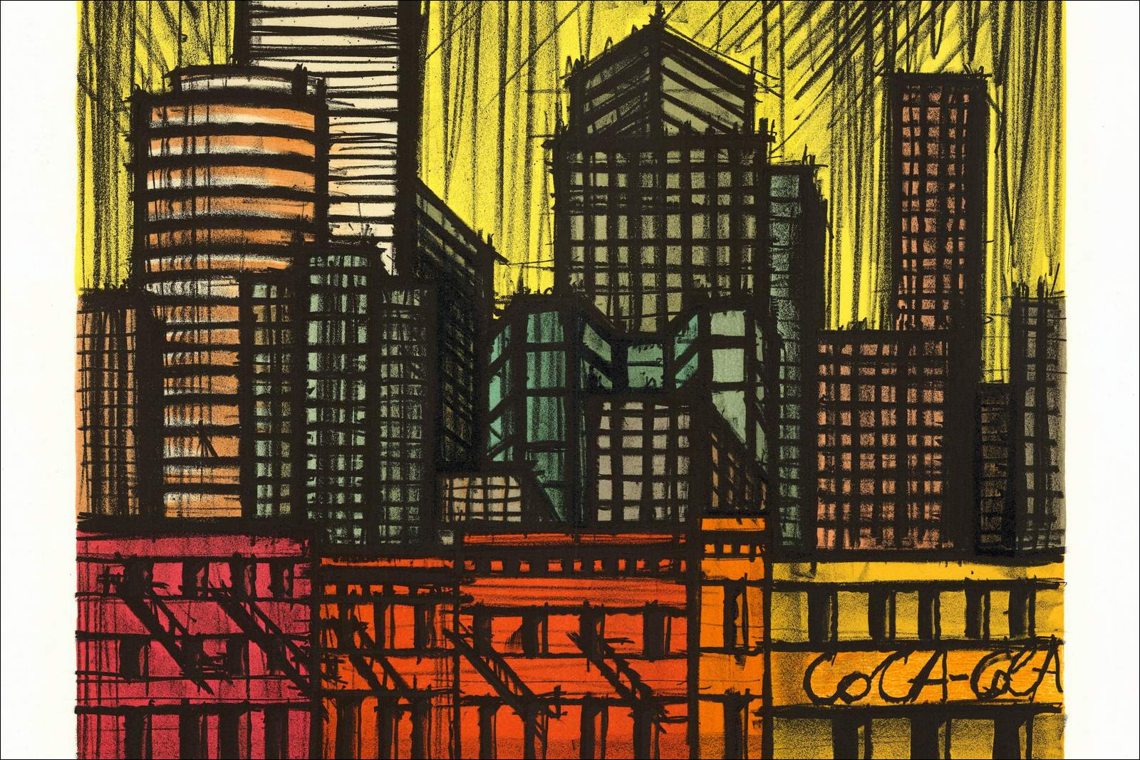 copia de BUFFET Bernard - Litografía original "New-York, Daily New Building" 76x58cm - 1990