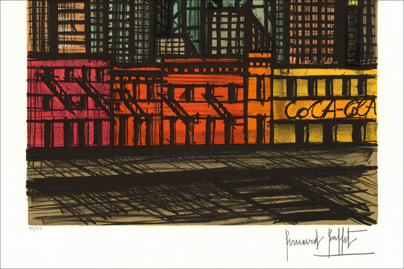 copia de BUFFET Bernard - Litografía original "New-York, Daily New Building" 76x58cm - 1990