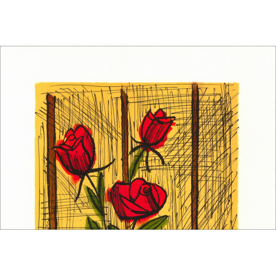 kopie van BUFFET Bernard - Originele lithografie "Bouquet de roses jaunes" 79x59cm - 1987