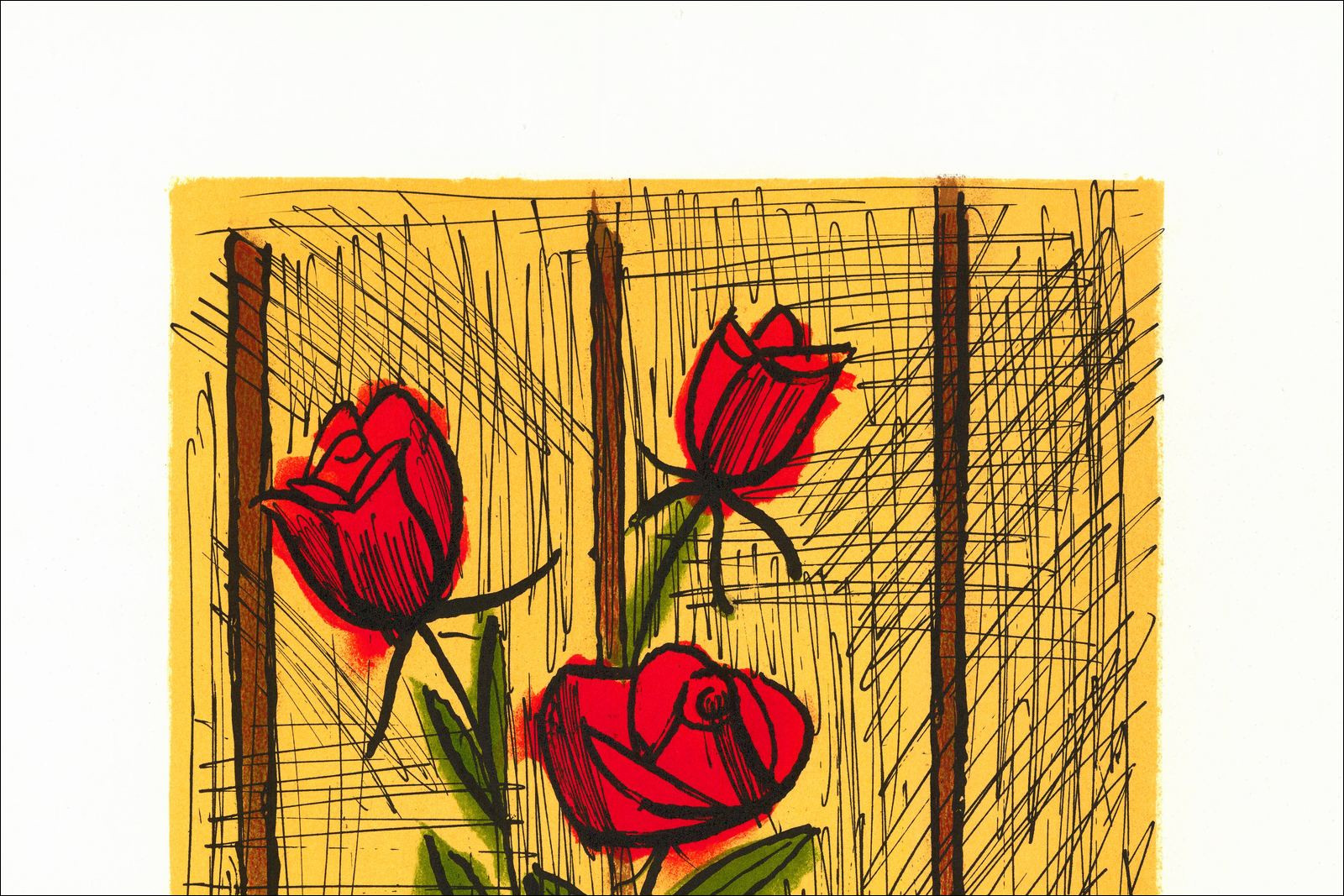 Bernard Buffet – Bouquet de roses au vase bleu, lithographie EA