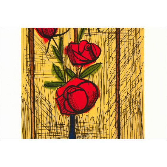 kopie van BUFFET Bernard - Originele lithografie "Bouquet de roses jaunes" 79x59cm - 1987