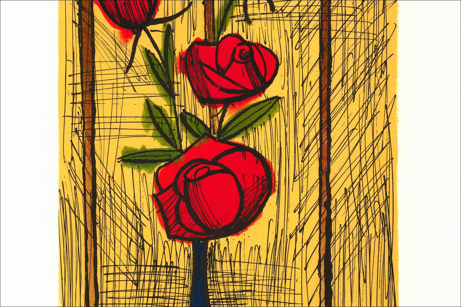 kopie van BUFFET Bernard - Originele lithografie "Bouquet de roses jaunes" 79x59cm - 1987