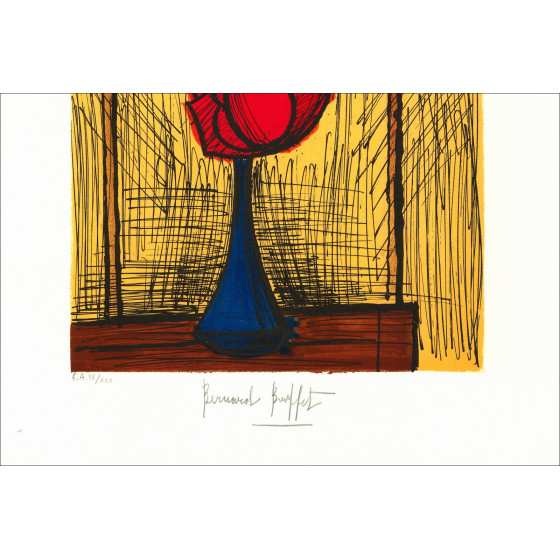 copia de BUFFET Bernard - Litografía original "Bouquet de roses jaunes" 79x59cm - 1987