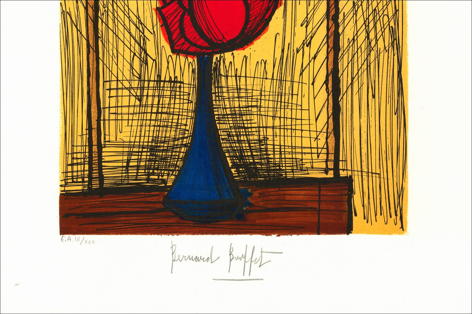 kopie van BUFFET Bernard - Originele lithografie "Bouquet de roses jaunes" 79x59cm - 1987