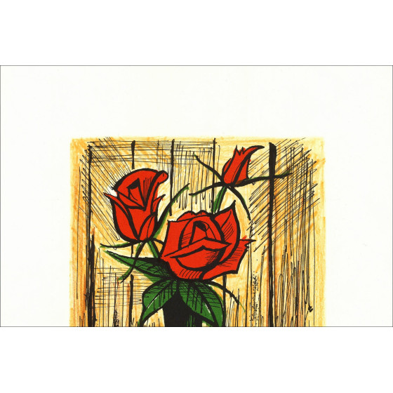 Bernard Buffet – Bouquet de roses dans un vase, lithographie signée