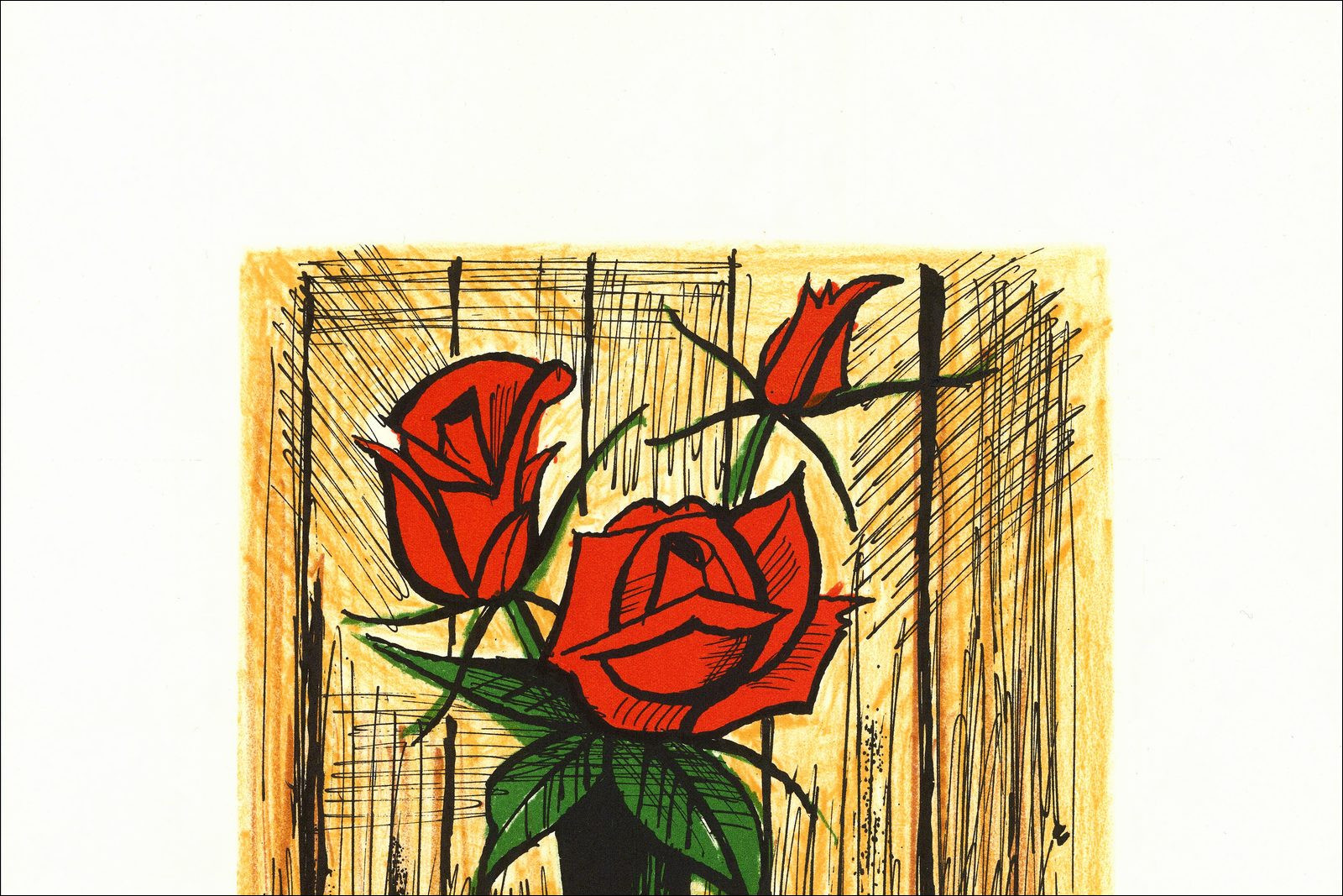 Bernard Buffet – Rosenstrauß in Vase, signierte Lithografie