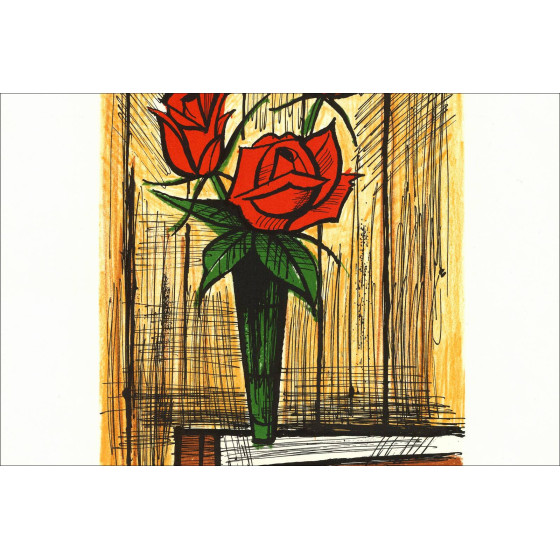 Bernard Buffet – Bouquet de roses dans un vase, signed lithograph