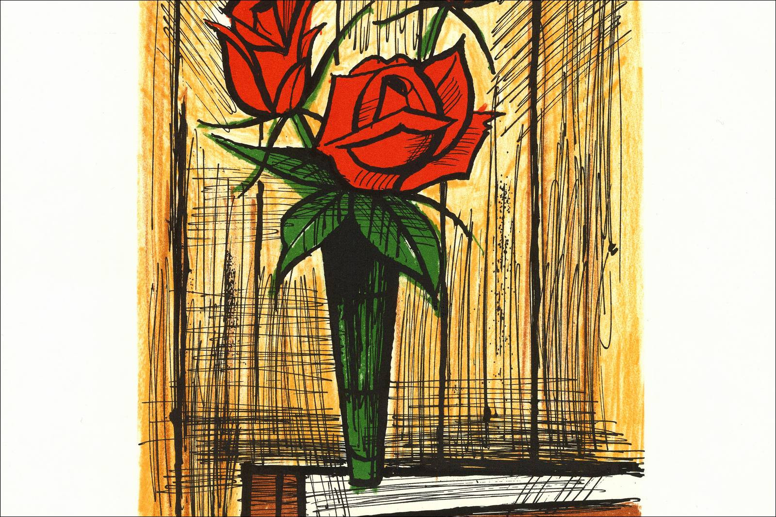 Bernard Buffet – Bouquet de roses dans un vase, signed lithograph
