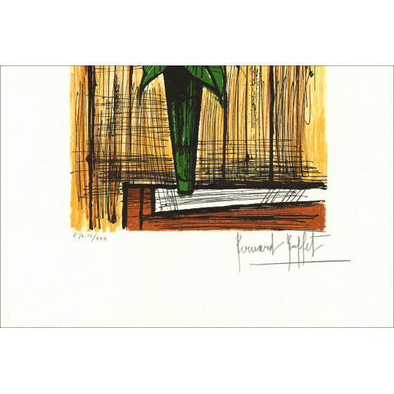 Bernard Buffet – Bouquet de roses dans un vase, lithographie signée