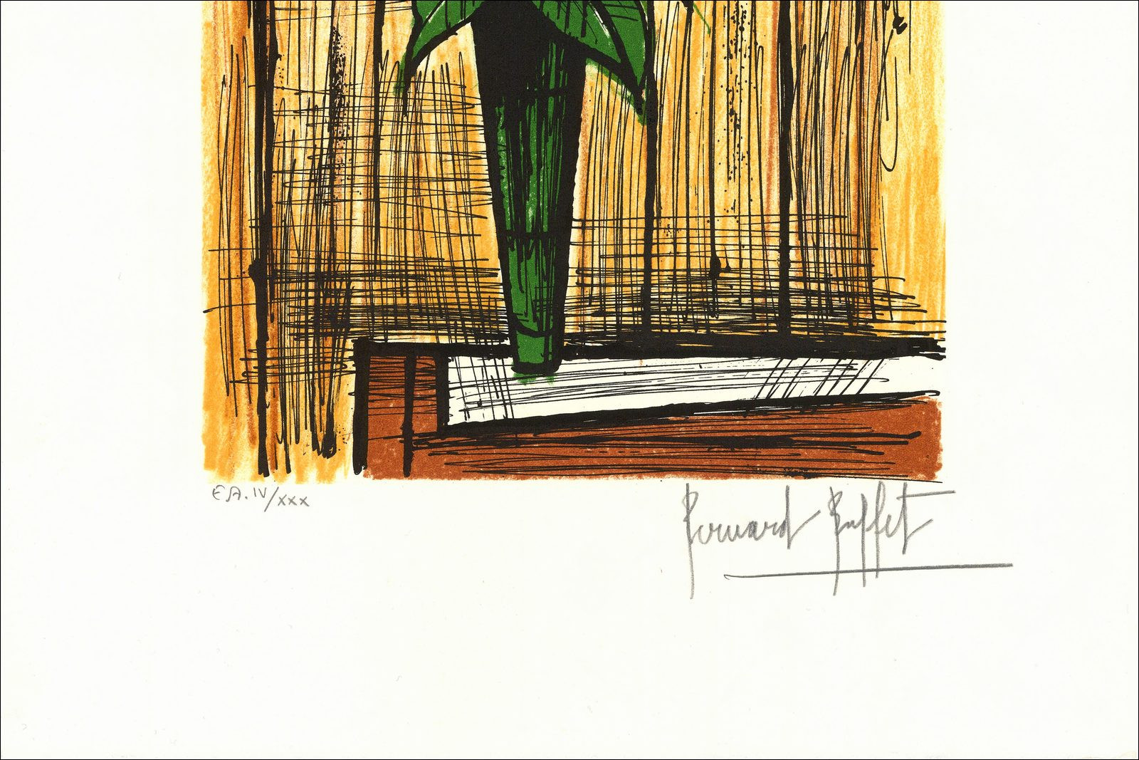 Bernard Buffet – Bouquet de rosas en un jarrón, litografía firmada