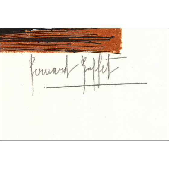 Bernard Buffet – Bouquet de roses dans un vase, lithographie signée