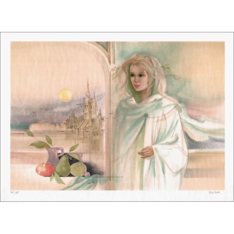 Woman and Chateau - Original Lithograph numbered and signed in pencil by the artist - Budget range, small prize, decoration, o