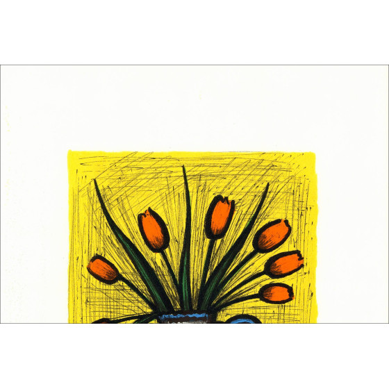 Bernard Buffet – Bouquet de tulipes 1982, signierte Lithografie