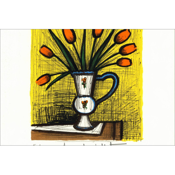 Bernard Buffet – Bouquet de tulipes 1982, signed lithograph