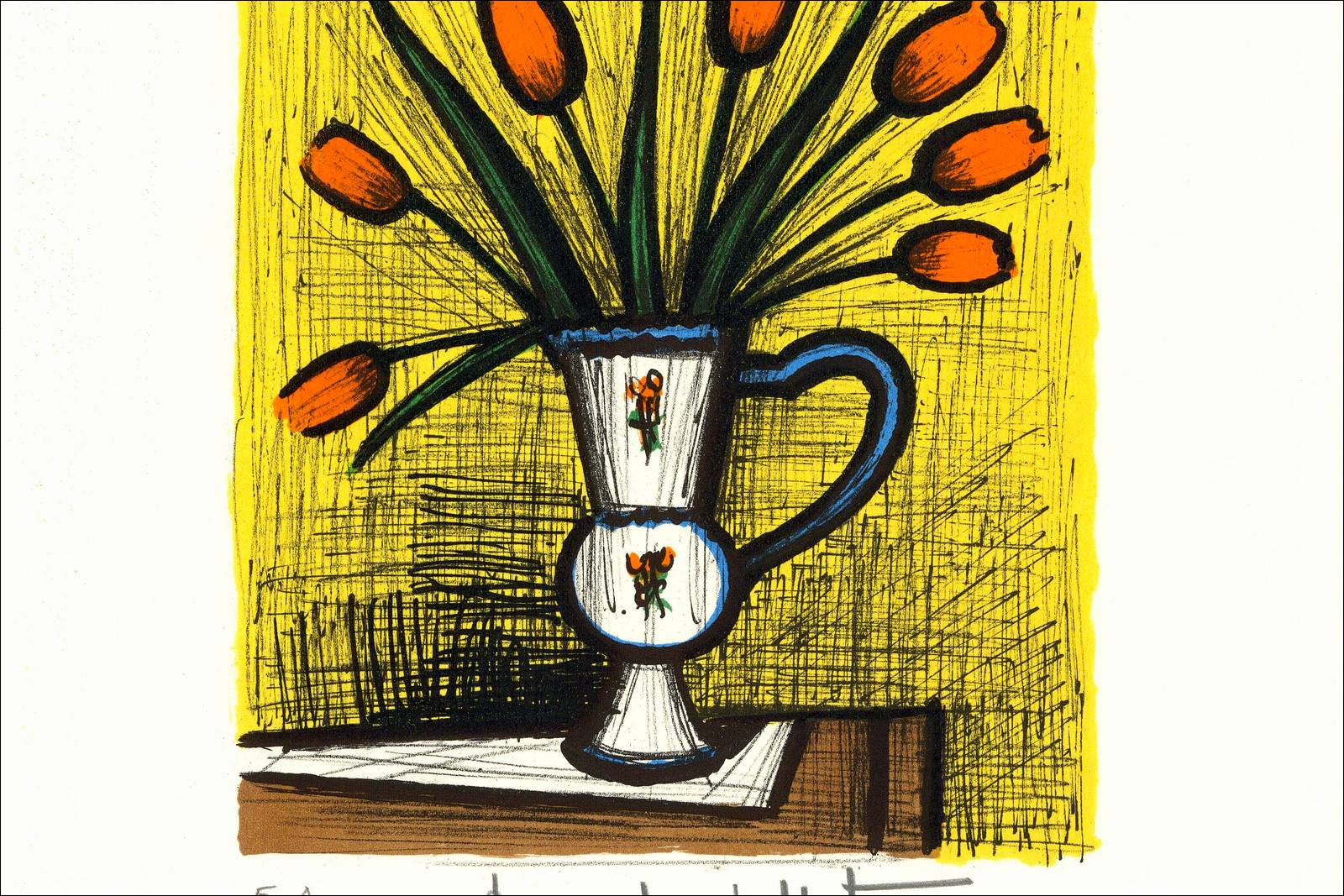 Bernard Buffet – Bouquet de tulipes 1982, signierte Lithografie