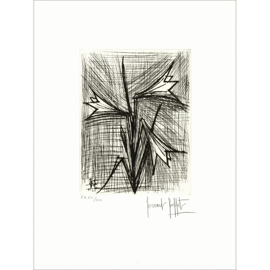 Bernard Buffet, Bouquet d'Iris: Originalradierung signiert, EA