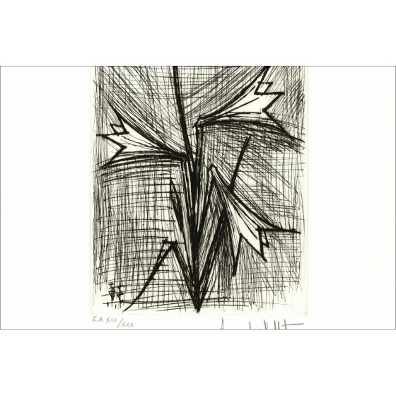 Bernard Buffet, Bouquet d'Iris : gravure originale signée, EA