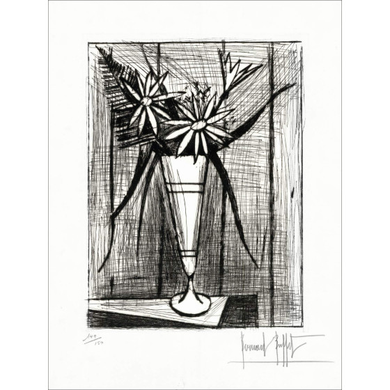 Bouquet de fleurs, Bernard Buffet : Gravure originale signée, 1983