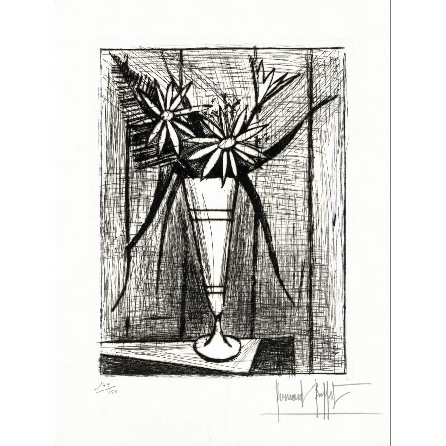 Bloemenboeket, Bernard Buffet: Originele gesigneerde gravure, 1983