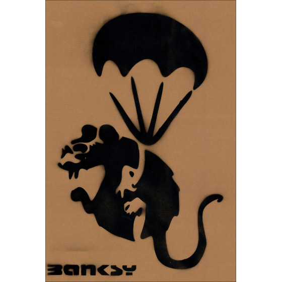 Pintura original por Banksy - Rata paracaídas
