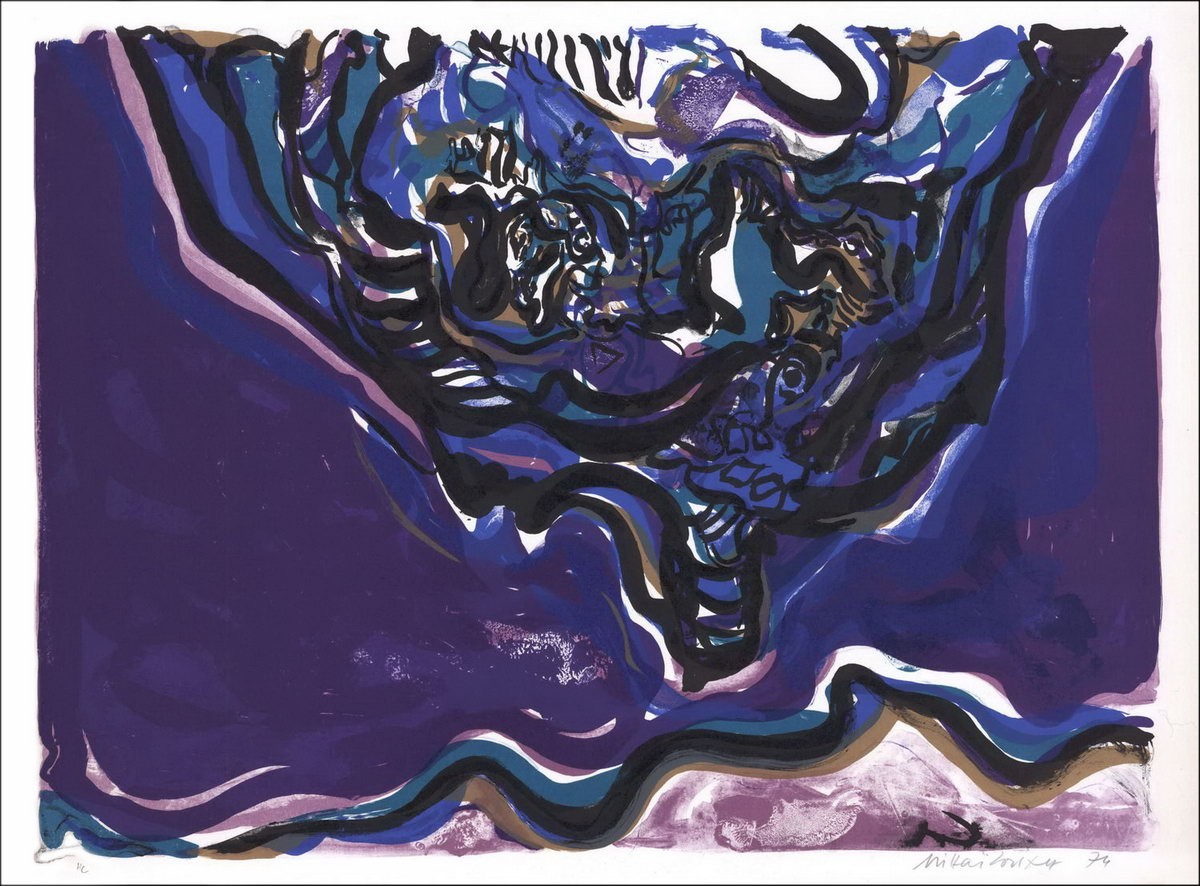 Composizione viola - Litografia originale numerata e firmata a matita dall'artista - Gamma di budget, piccolo prezzo, decorazion