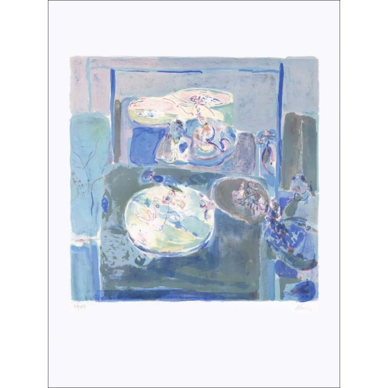 Blauwe compositie - Lith Origin Original geteld en getekend met potlood door de kunstenaar - Budget reeks, kleine prijs, decorat
