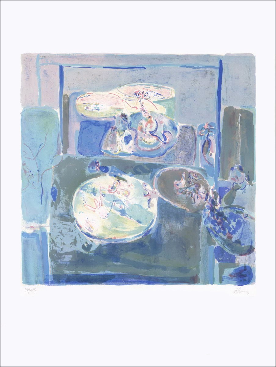 Blue Composition - Original Lithograph numbered and signed in pencil by the artist - Budget range, small prize, decoration, 