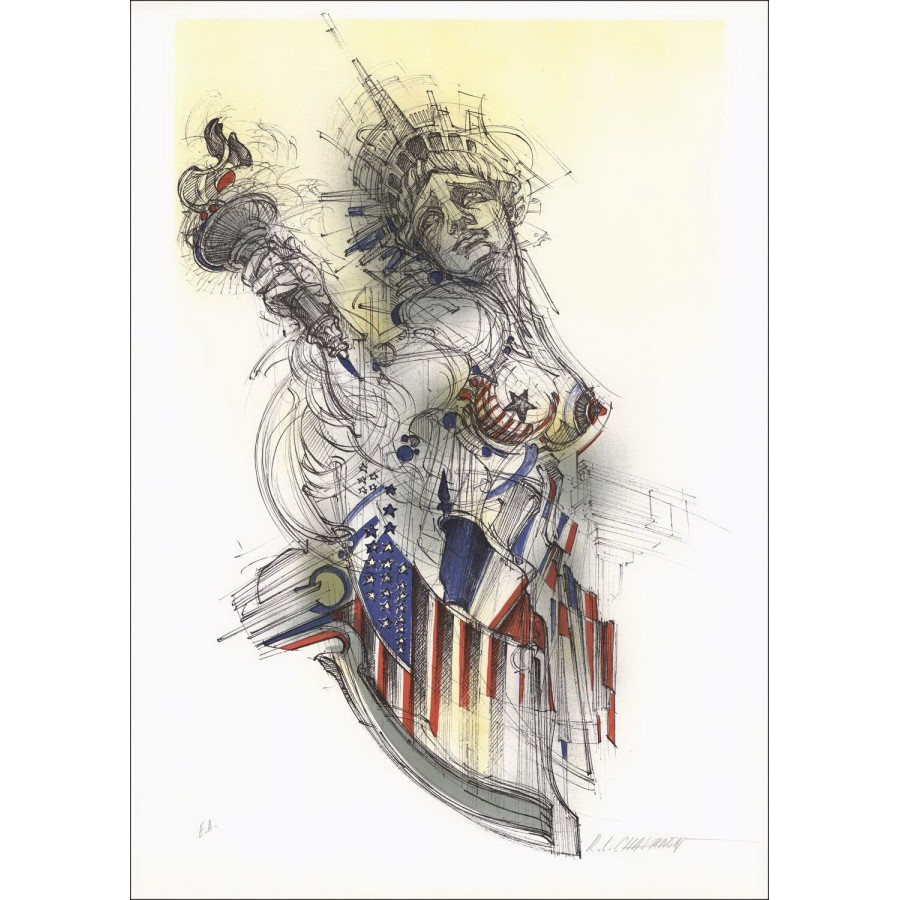 Roger-Louis CHAVANON - Lith Origin Original "Het Vrijheidsbeeld" 75x55cm