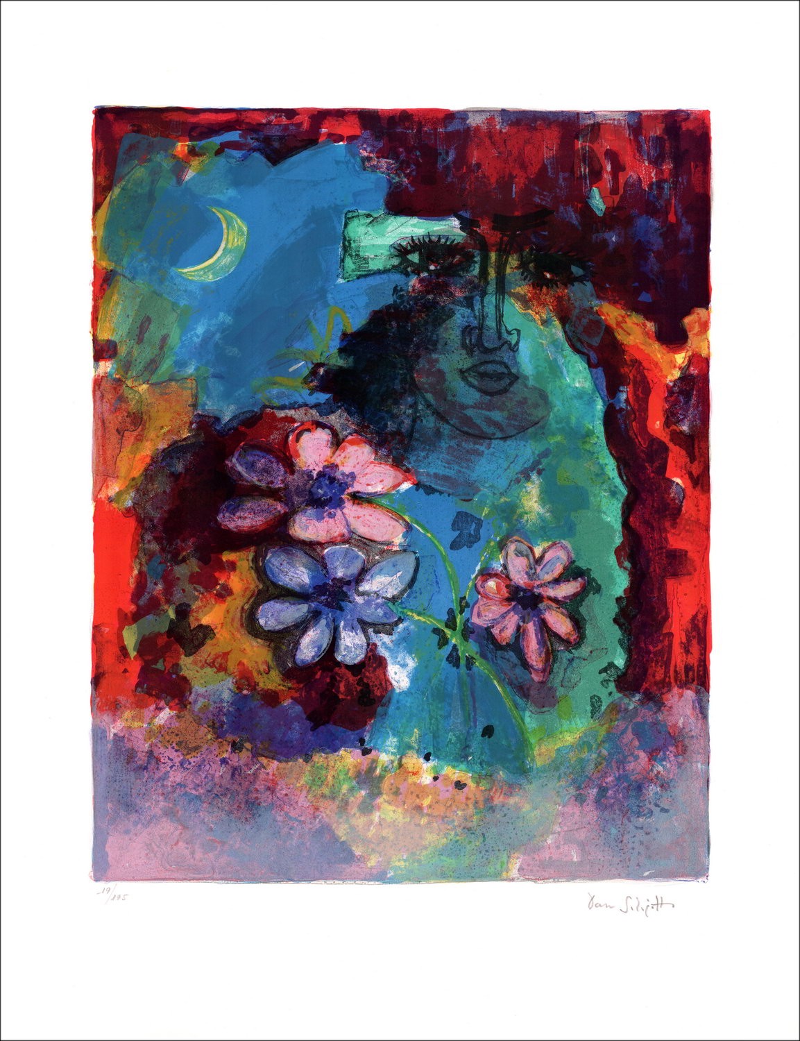 Dan SOLOJOFF - Lithographie Originale "Composition aux fleurs" 76 x 56 cm