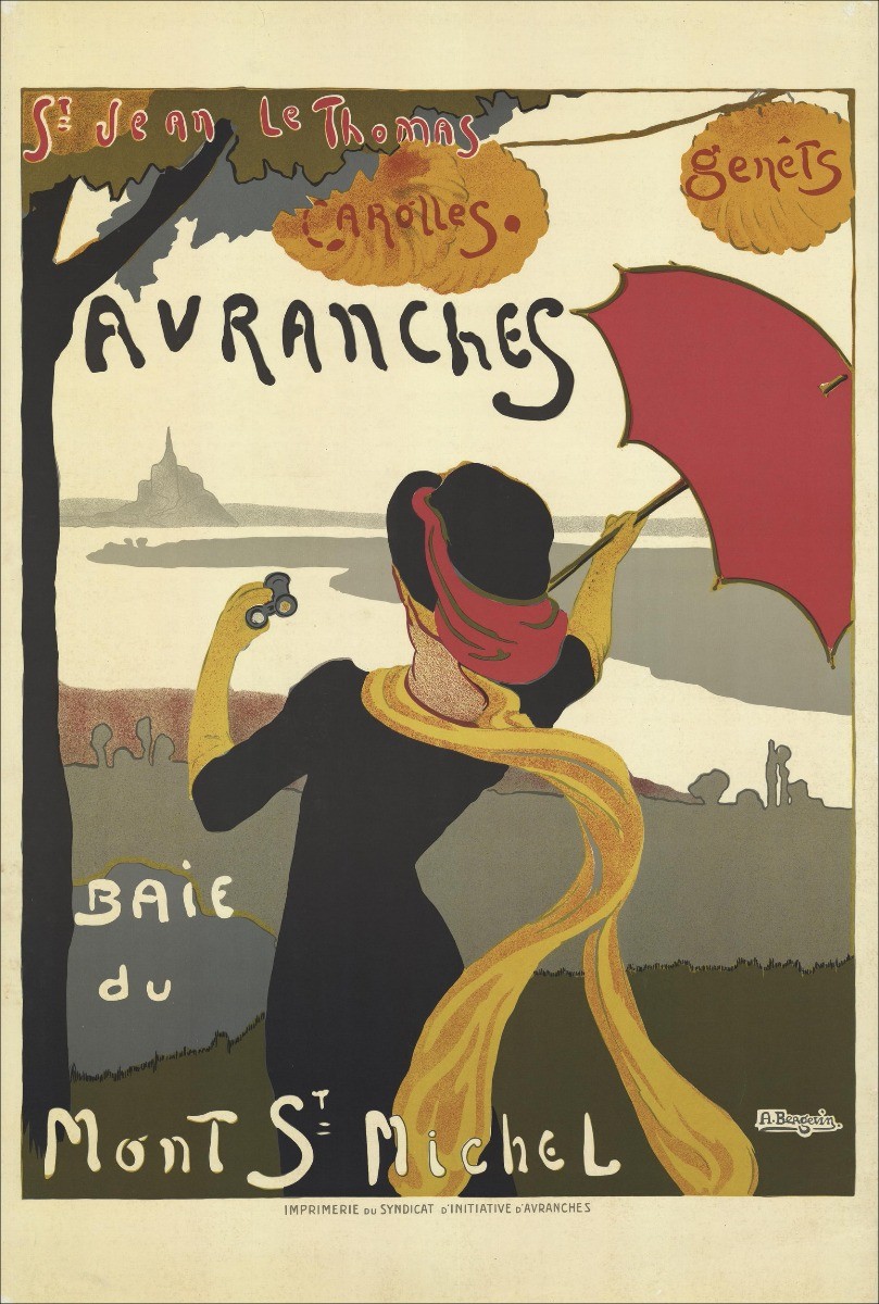 Albert BERGEVIN - Lithograph "Avranches - Baie du Mont St Michel. St. John the Thomas. Carolles" 118x80cm - 1910