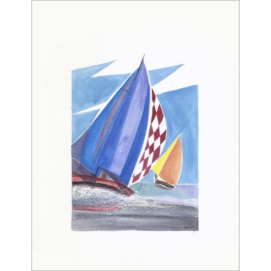 Original Aquarellboote auf See vorbei SUIRE-VERLEY Olivier | 65x50cm