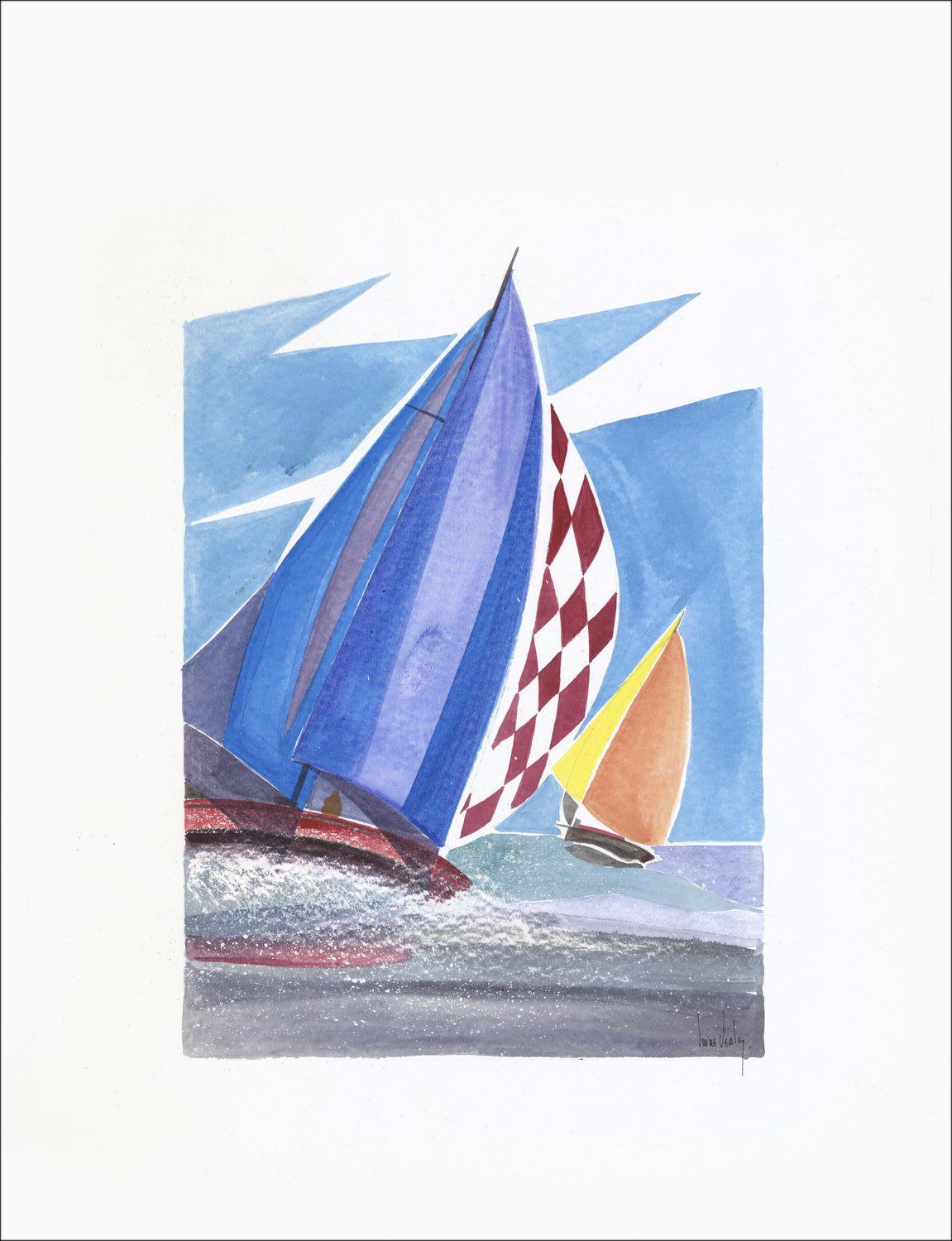 Original Aquarellboote auf See vorbei SUIRE-VERLEY Olivier | 65x50cm