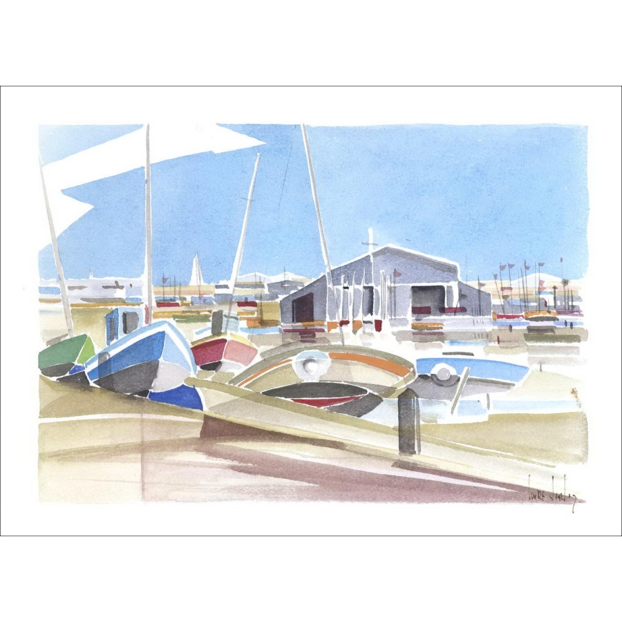 Olivier Suire-Verley - Acuarela original "El puerto en marea baja"