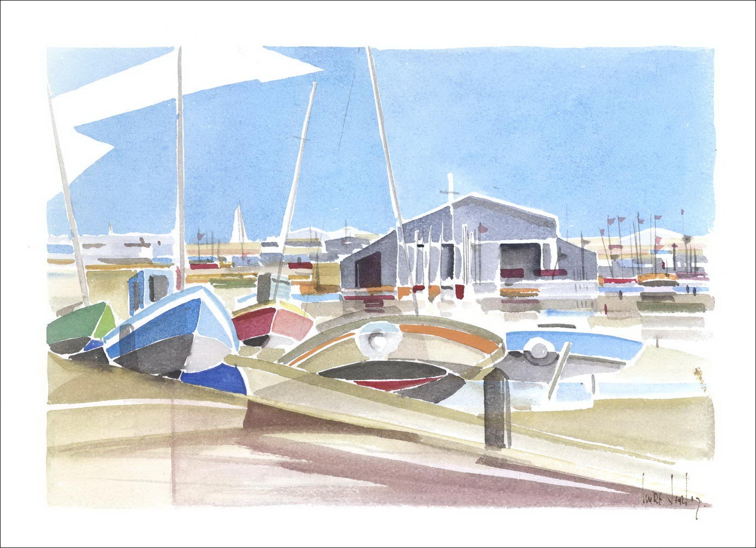 Olivier SUIRE-VERLEY - Aquarelle Originale " Le port à marée basse "