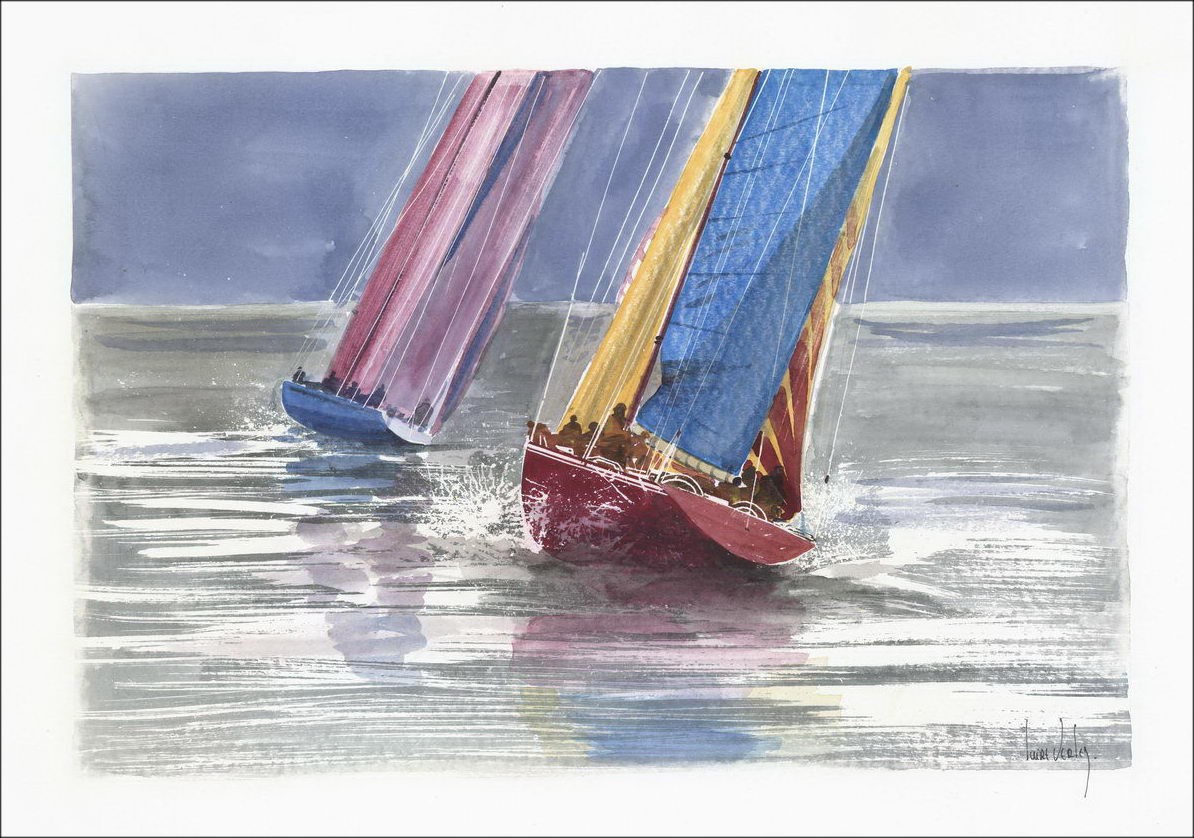 Olivier SUIRE-VERLEY - Aquarelle Originale " Bateaux en mer "