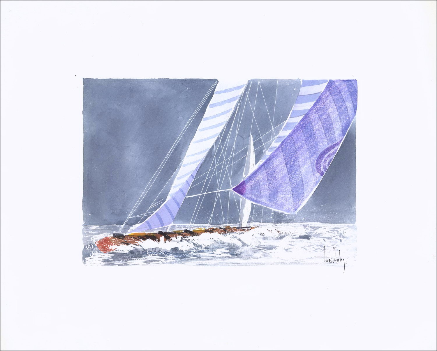 "Le spie porpora" di Olivier Suere-Verley: acquerello 40x50 cm, certificato.