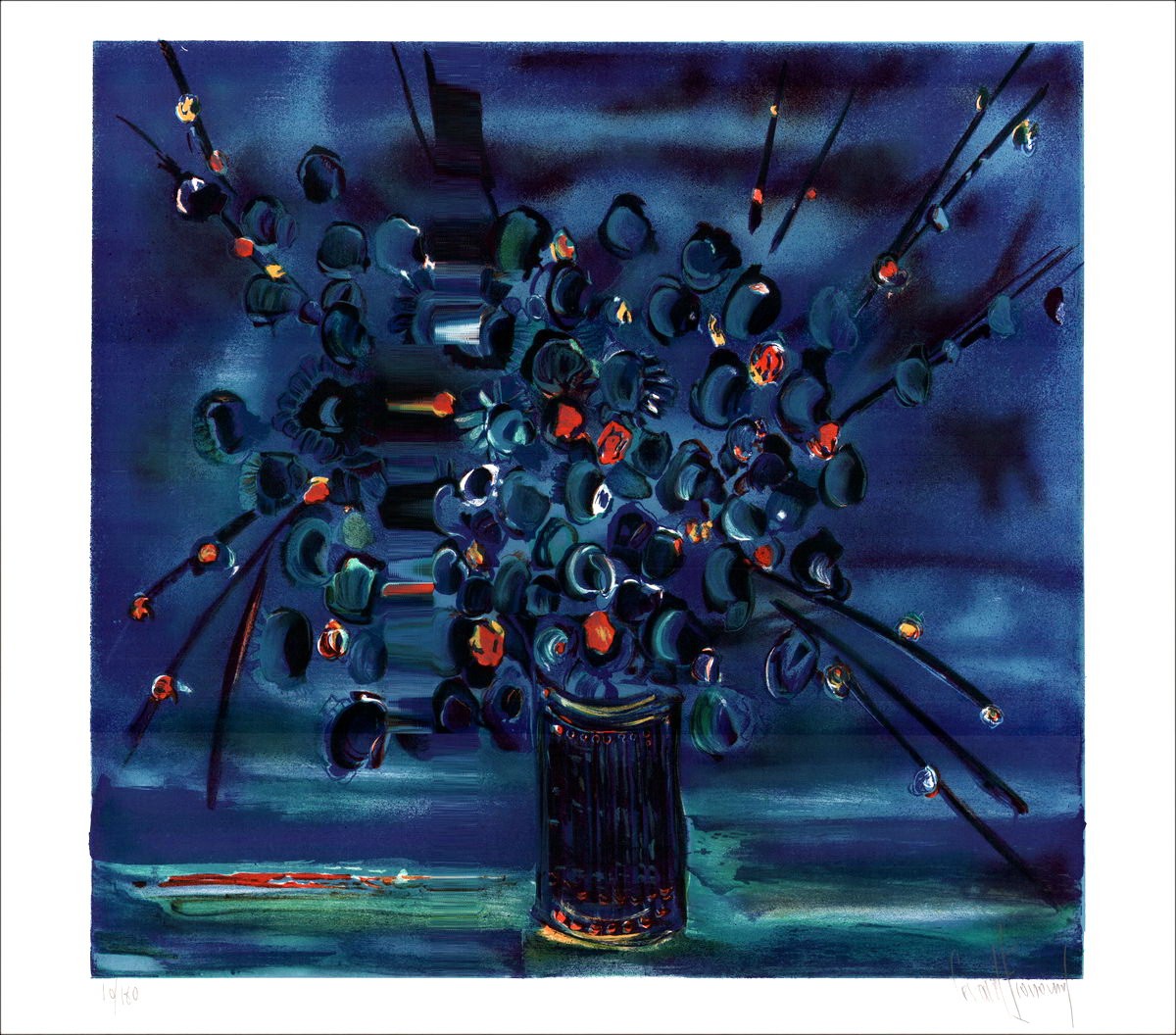 Bouquet Blue - Litografia originale numerata e firmata a matita dall'artista - Gamma di budget, piccolo prezzo, decorazione, OUM