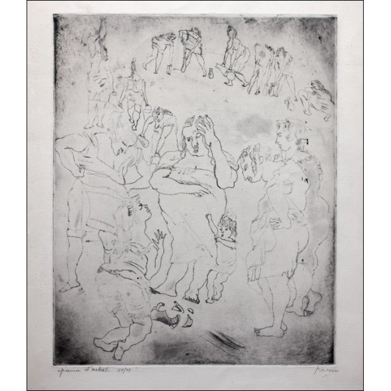 Gravure originale    "La Cruche Cassée" 45x32cm
