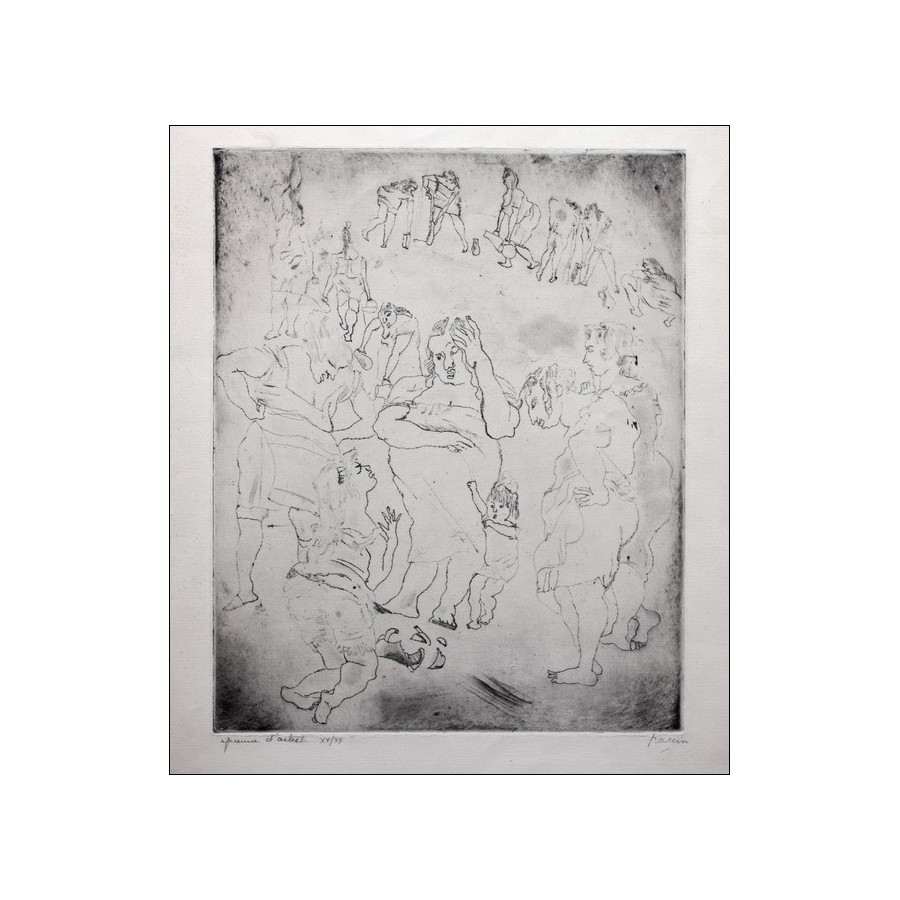 PASCIN Jules - Oorspronkelijke gravure "De gebroken kruik" 45x32cm