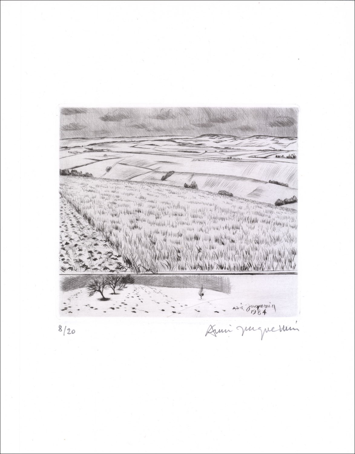 André Jacquemin Incisione originale paesaggio 14 del 1984