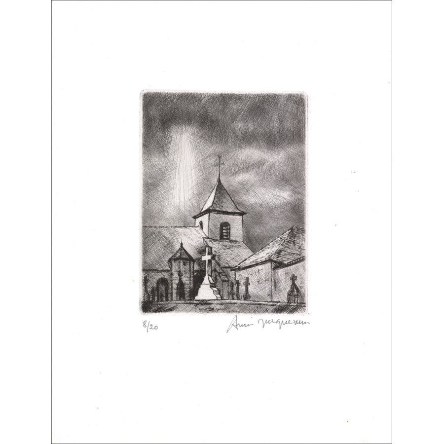 Purchase The Church Original Etching André JACQUEMIN 1984