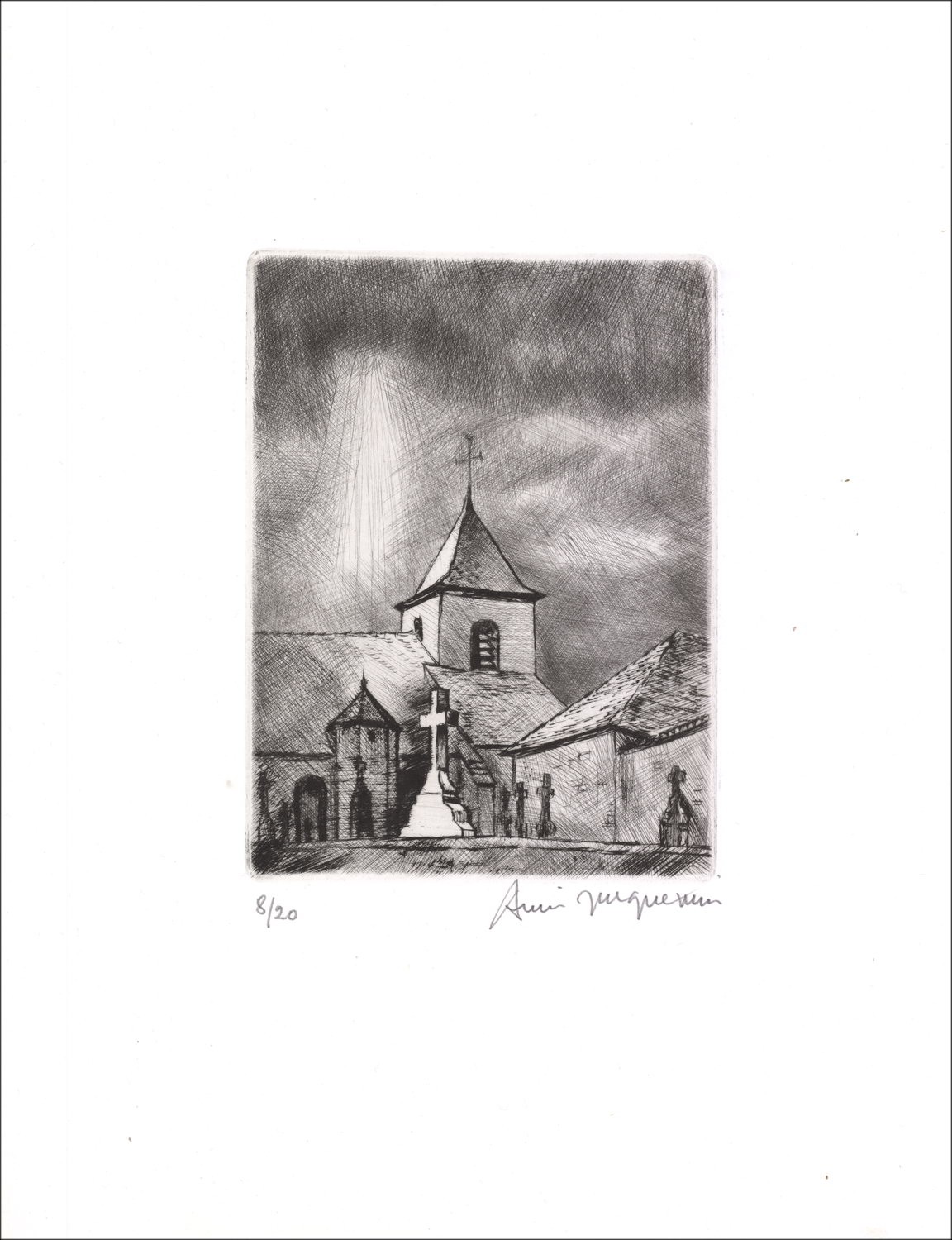 Acquista la chiesa Incisione originale André Jacquemin 1984