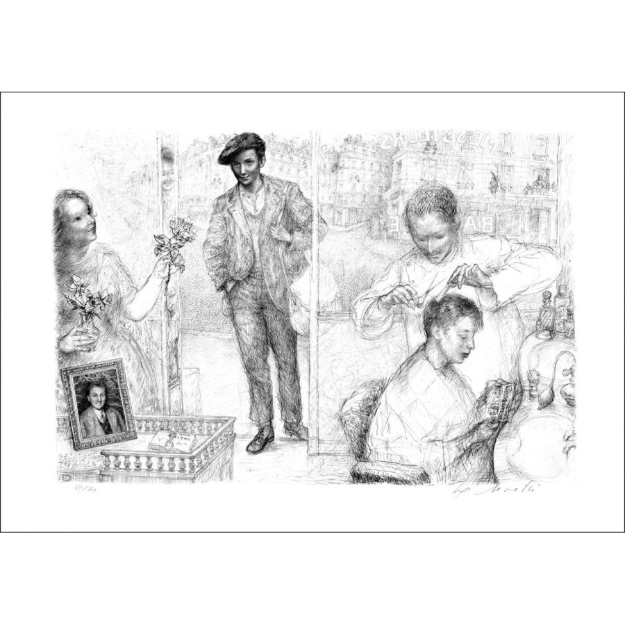 Moretti Lucien Philippe - Original-Lithographie "am Friseur"