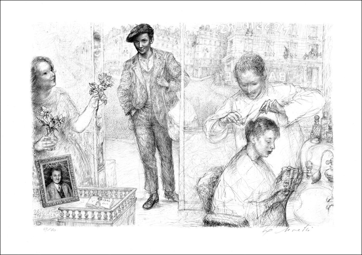 MORETTI Lucien Philippe - Lithographie Originale "Chez le coiffeur"