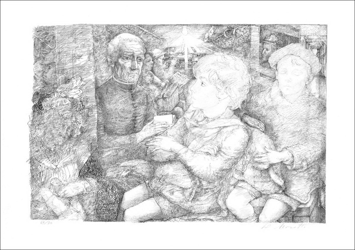 Moretti Lucien Philippe - Litografia originale "At the Curé"