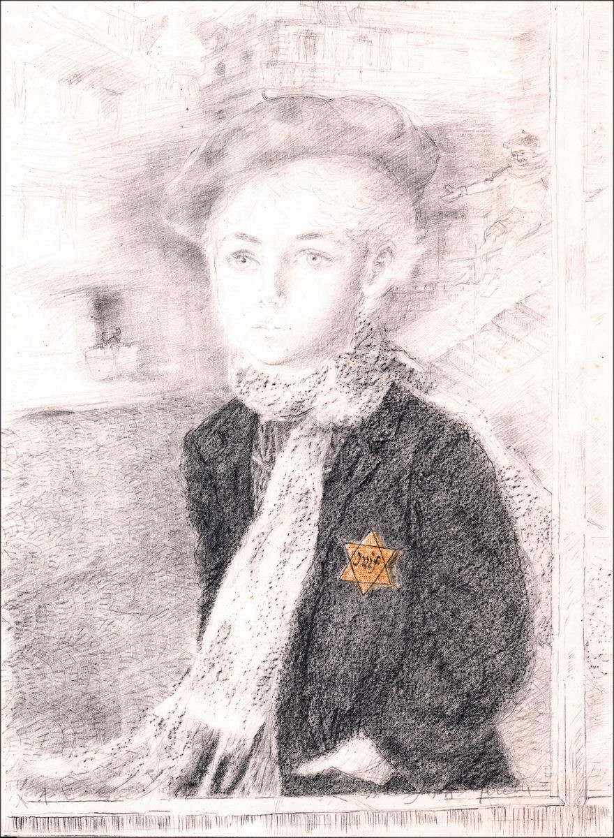 Moretti Lucien Philippe - Original-Lithographie "Das jüdische Kind - Staat II" unterzeichnet in Bleistift und gerechtfertigt