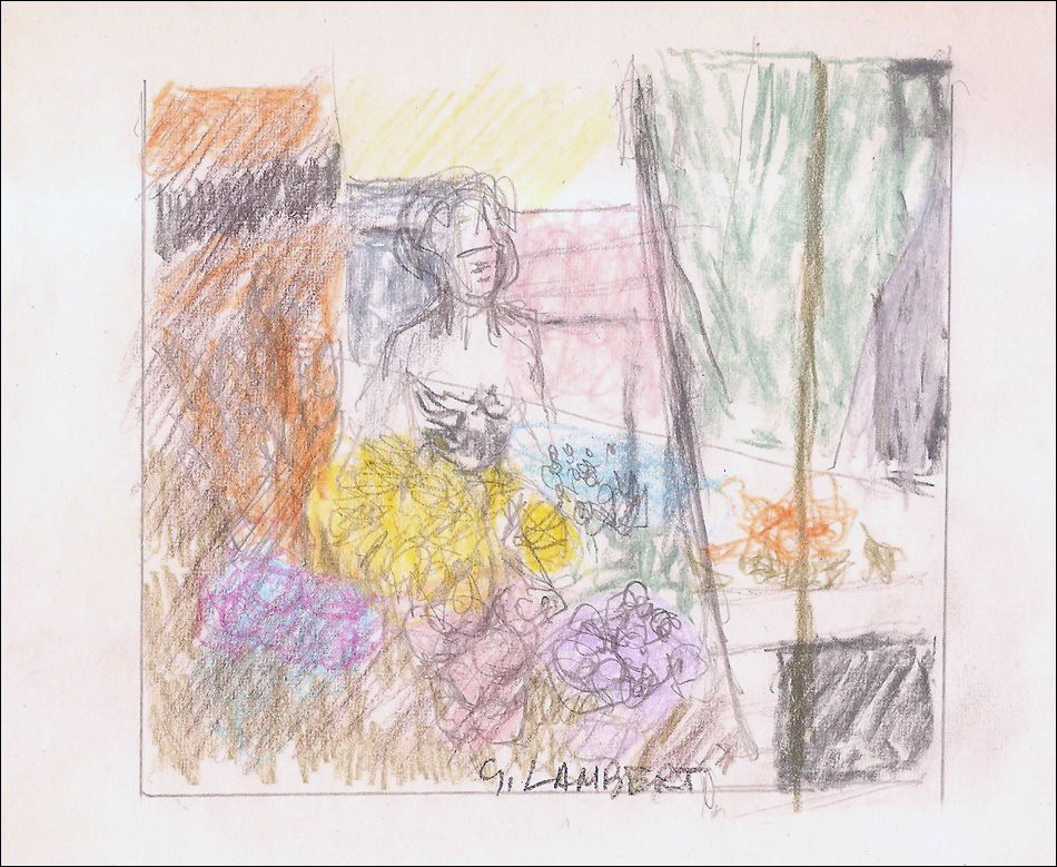 Georges Lambert: Originalzeichnung "Im Garten"