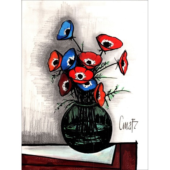 Christophe MABILLON - Oorspronkelijke tekening "Tribute to Bernard BUFFET, 01 bouquet 01" 40x30cm