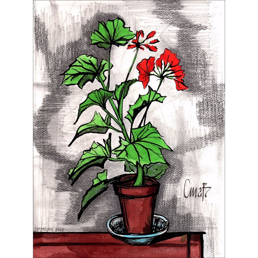 Christophe Mabillon - Disegno originale "Tributo a Bernard Buffet, Piccolo Bouquet 04" 40x30cm